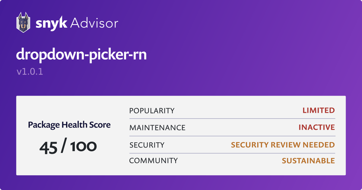 dropdown-picker-rn - npm Package Health Analysis | Snyk