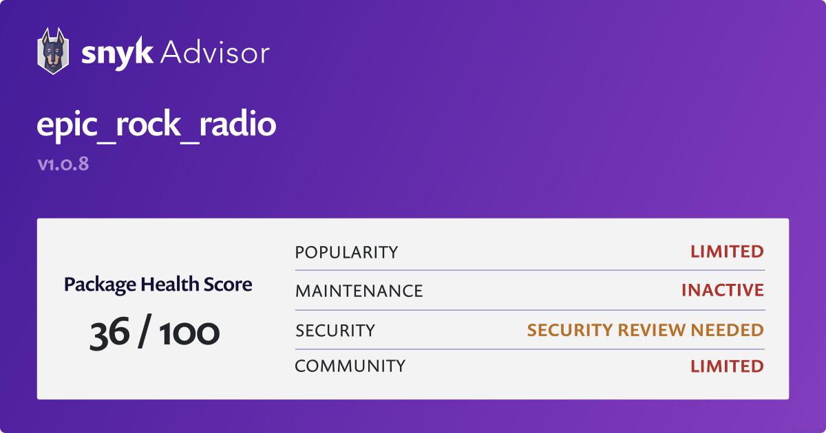 epic_rock_radio - npm Package Health Analysis | Snyk