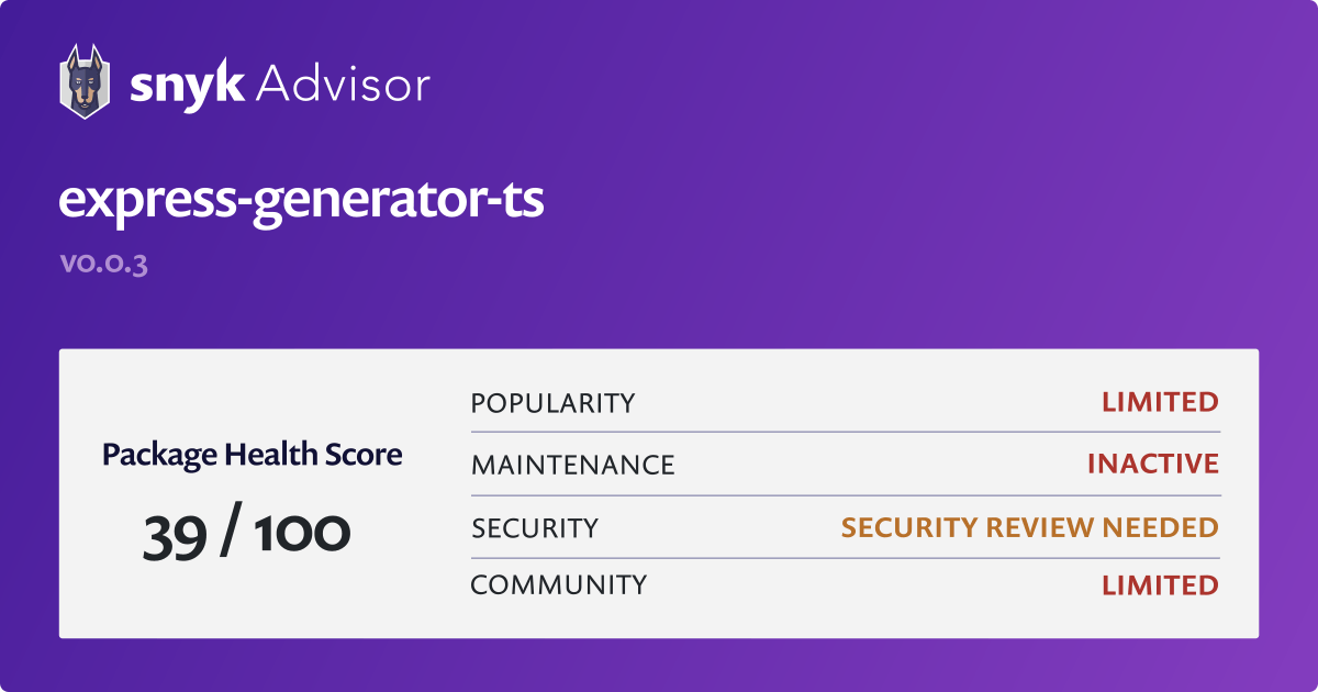 express-generator-ts - npm Package Health Analysis | Snyk