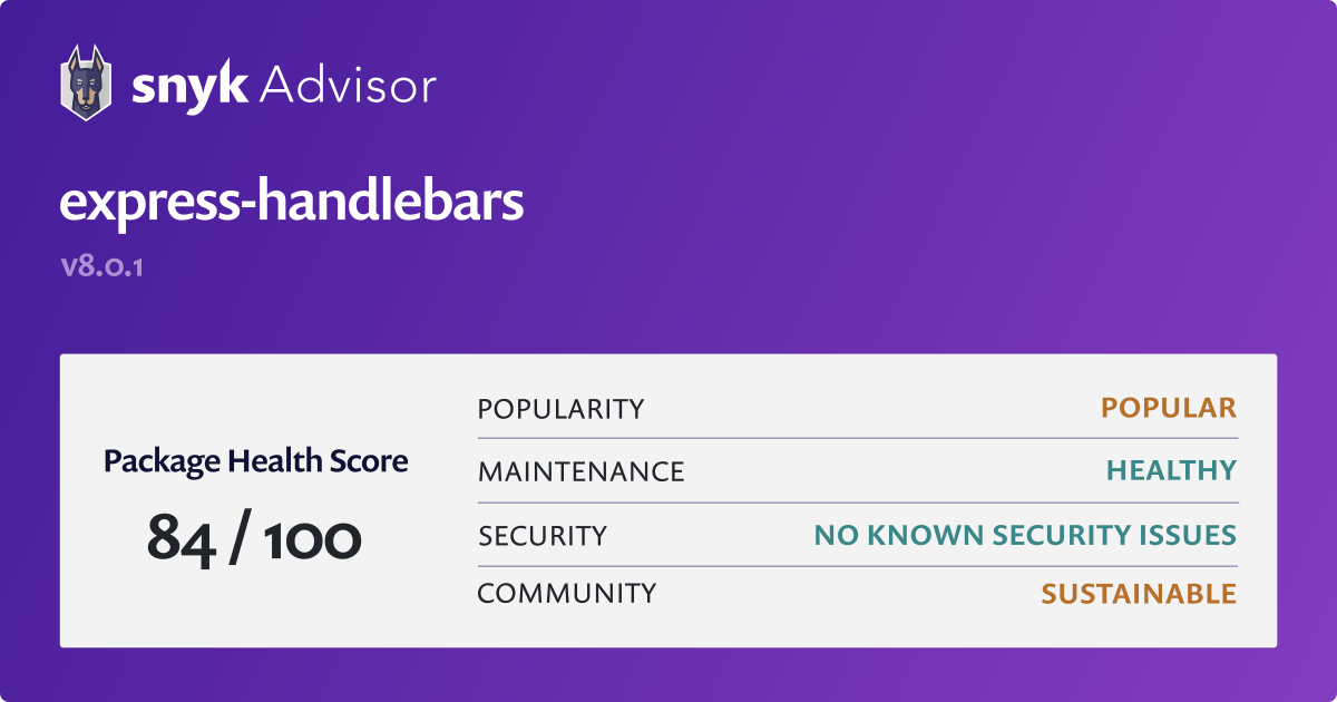 express-handlebars - npm Package Health Analysis | Snyk