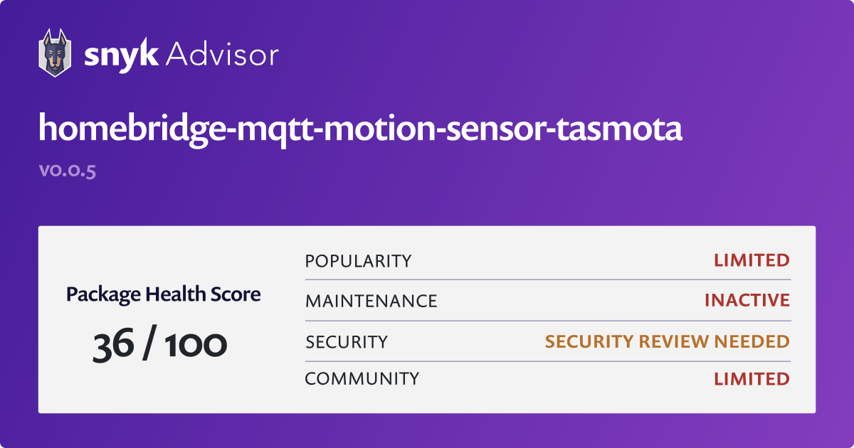 homebridgemqttmotionsensortasmota npm package Snyk