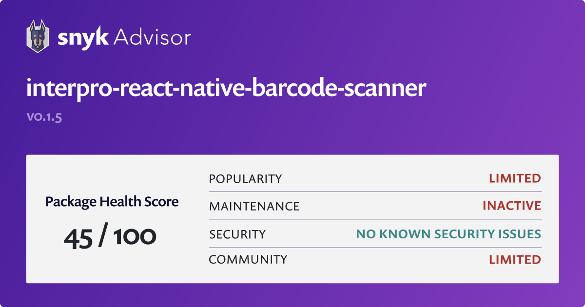 interproreactnativebarcodescanner npm package Snyk