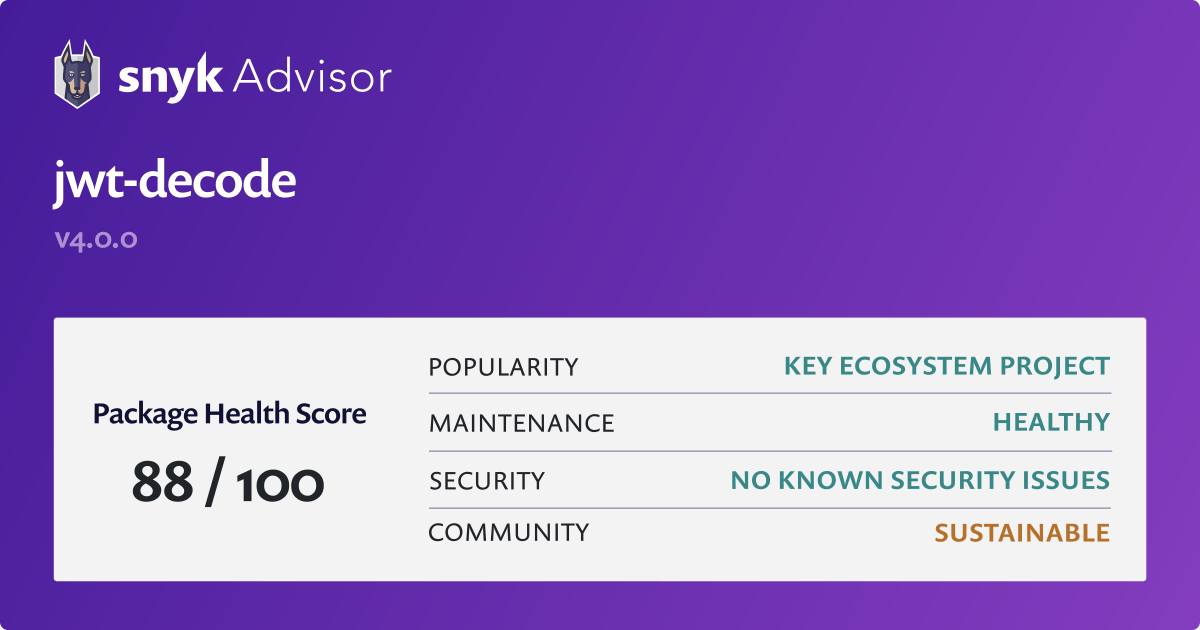 Jwt decode Npm Package Health Analysis Snyk