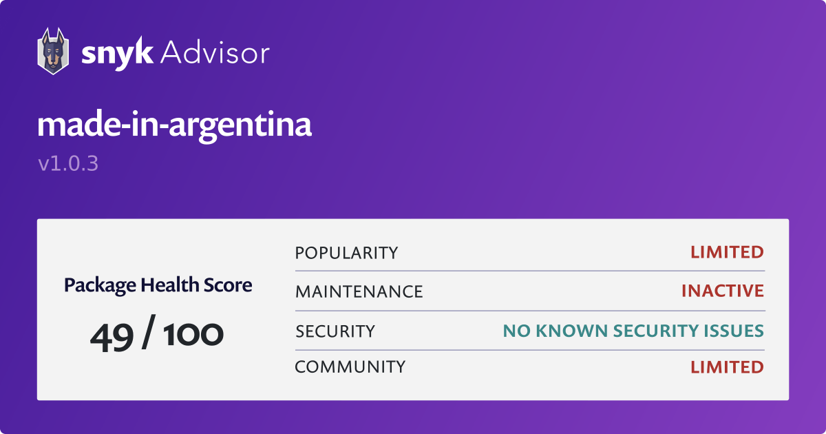 made-in-argentina - npm Package Health Analysis | Snyk