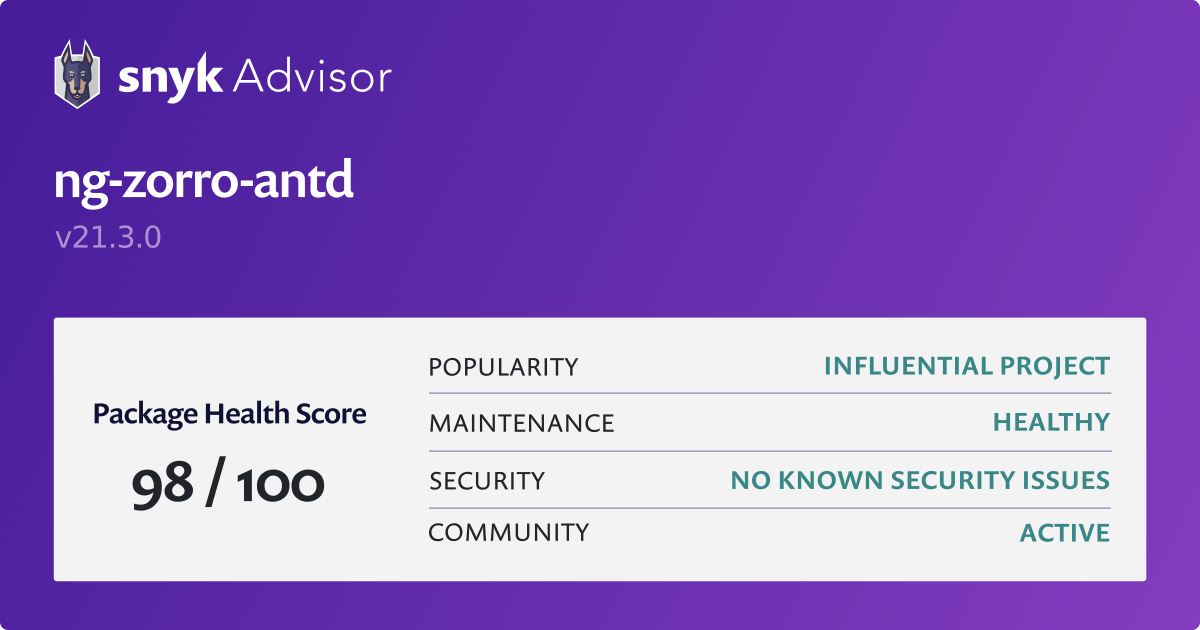 ng-zorro-antd - npm Package Health Analysis | Snyk