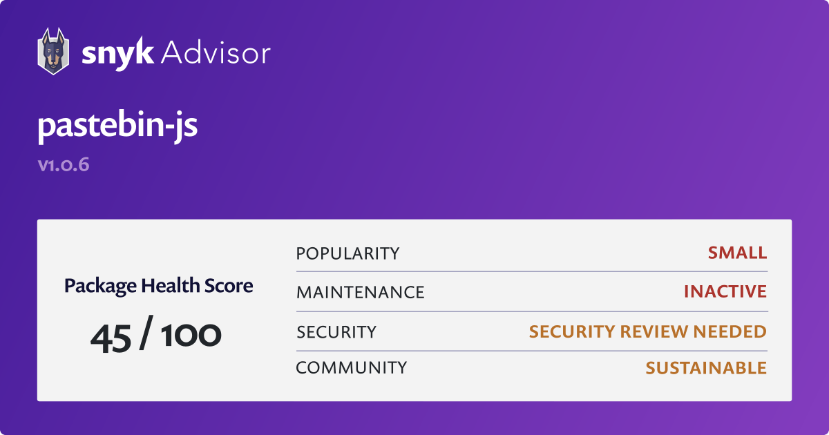 pastebinjs npm Package Health Analysis Snyk
