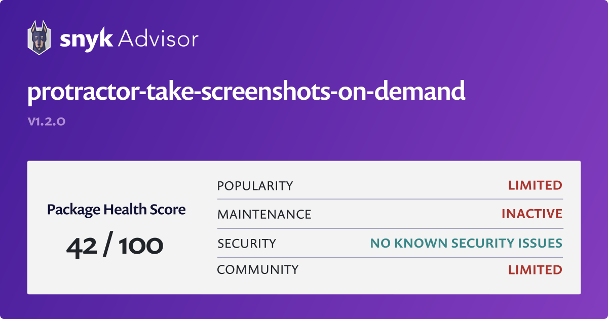 protractortakescreenshotsondemand npm package Snyk