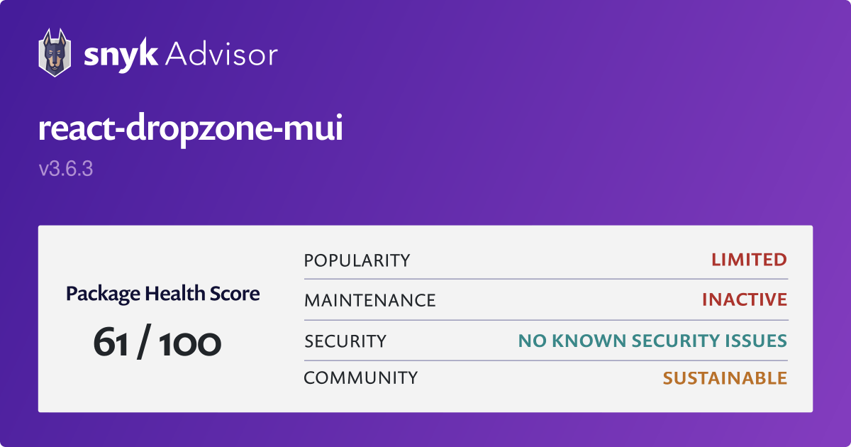 React dropzone mui Npm Package Health Analysis Snyk