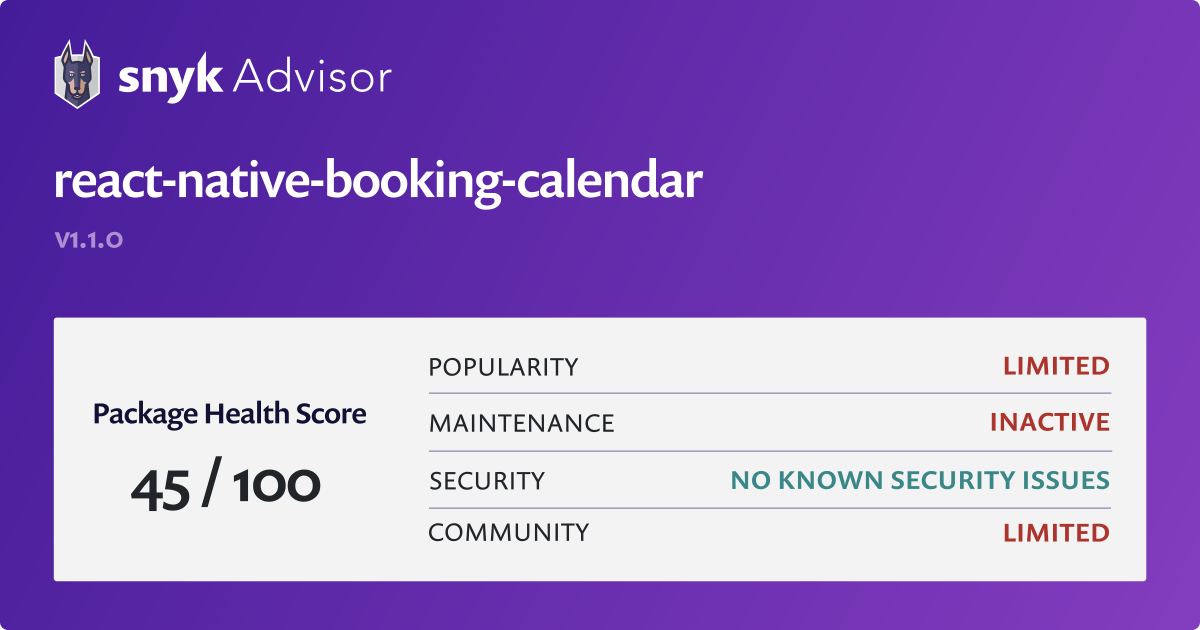 reactnativebookingcalendar npm package Snyk