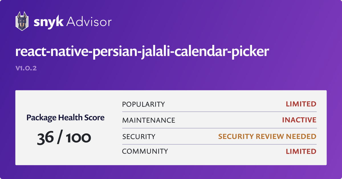 reactnativepersianjalalicalendarpicker npm package Snyk