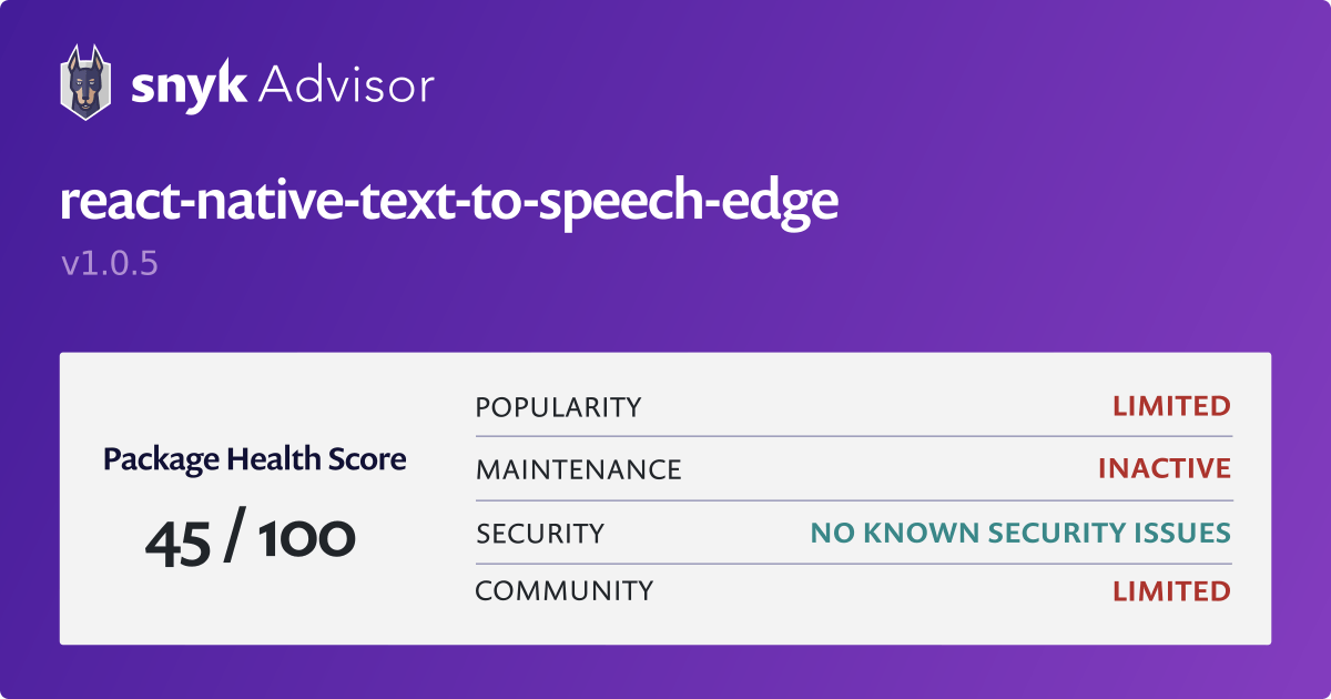 React native text to speech edge Npm Package Snyk