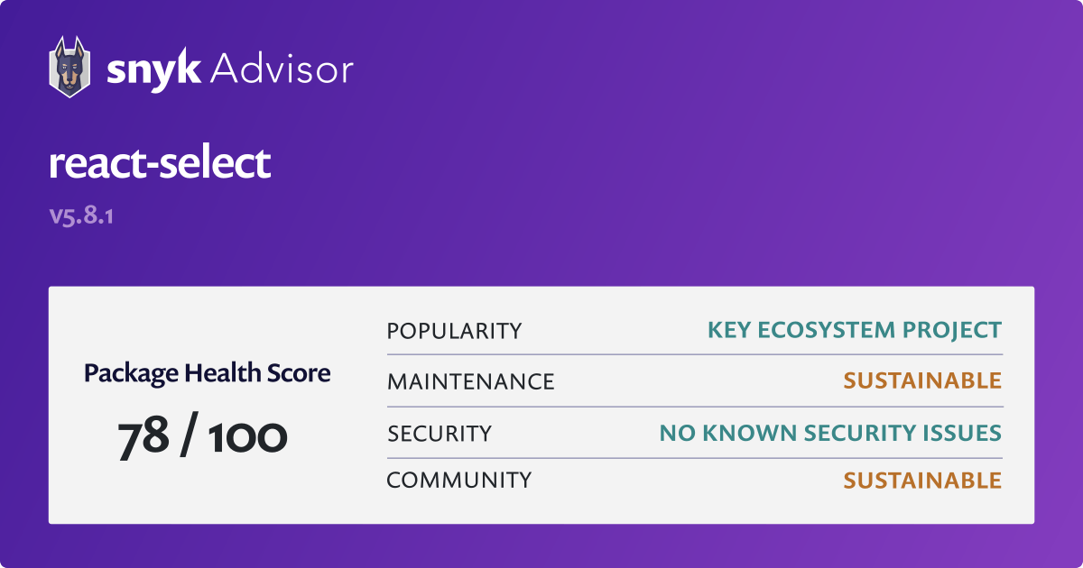 react-select-npm-package-health-analysis-snyk
