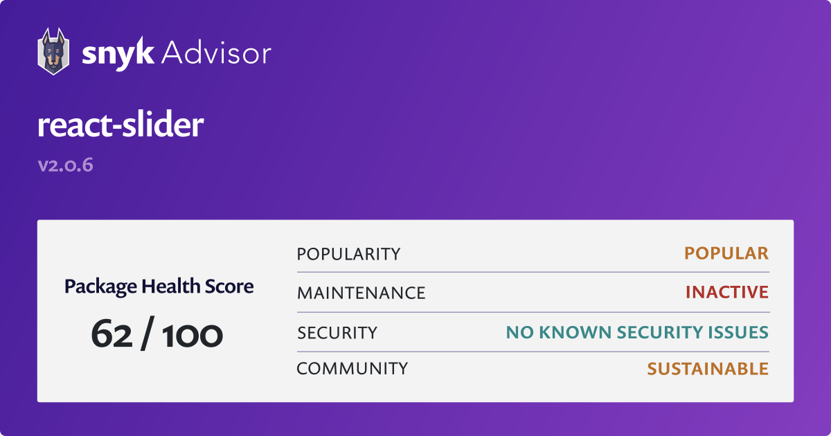 reactslider npm Package Health Analysis Snyk