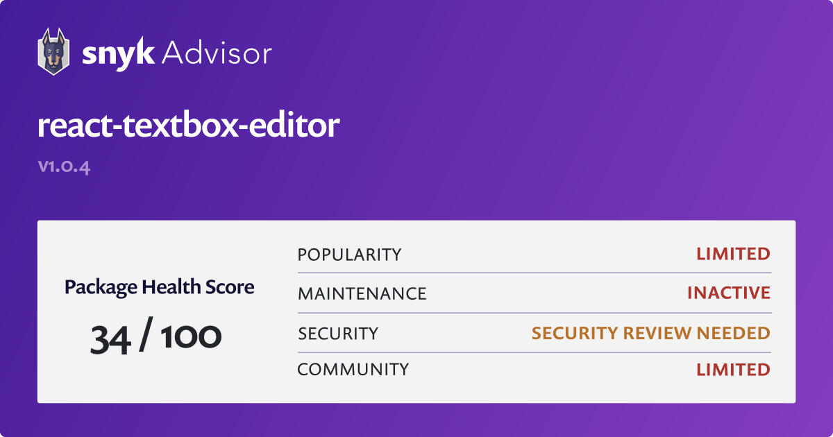 react-textbox-editor-npm-package-health-analysis-snyk