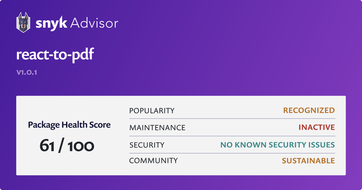react-to-pdf-npm-package-health-analysis-snyk