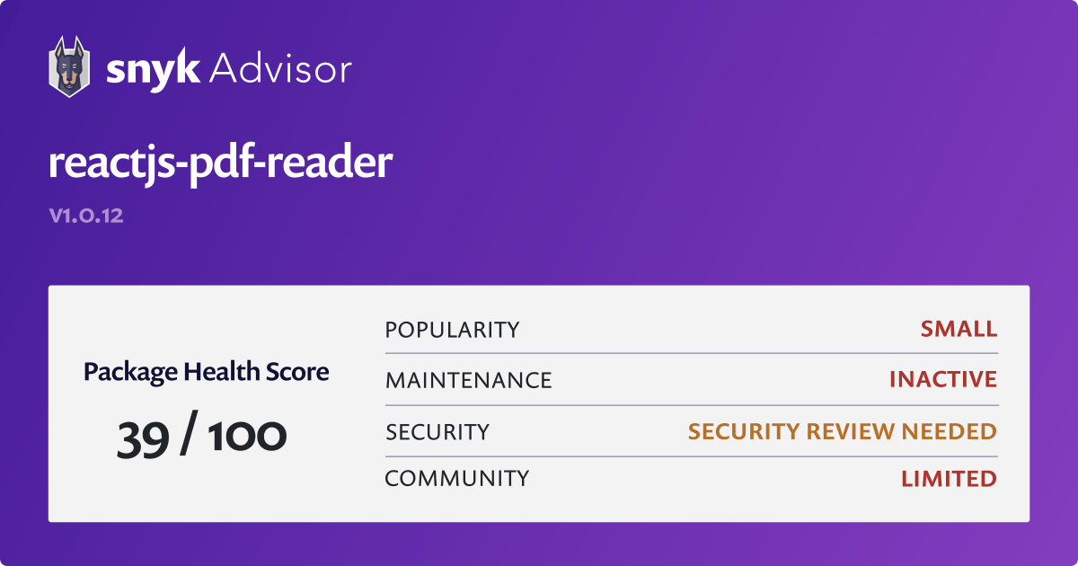 reactjs-pdf-reader-npm-package-health-analysis-snyk