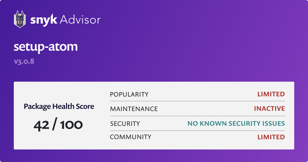 setup atom npm Package Health Analysis Snyk