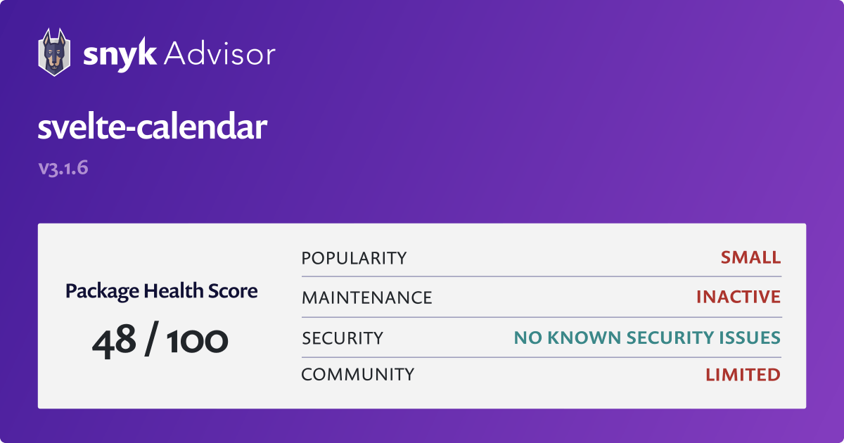 sveltecalendar npm Package Health Analysis Snyk