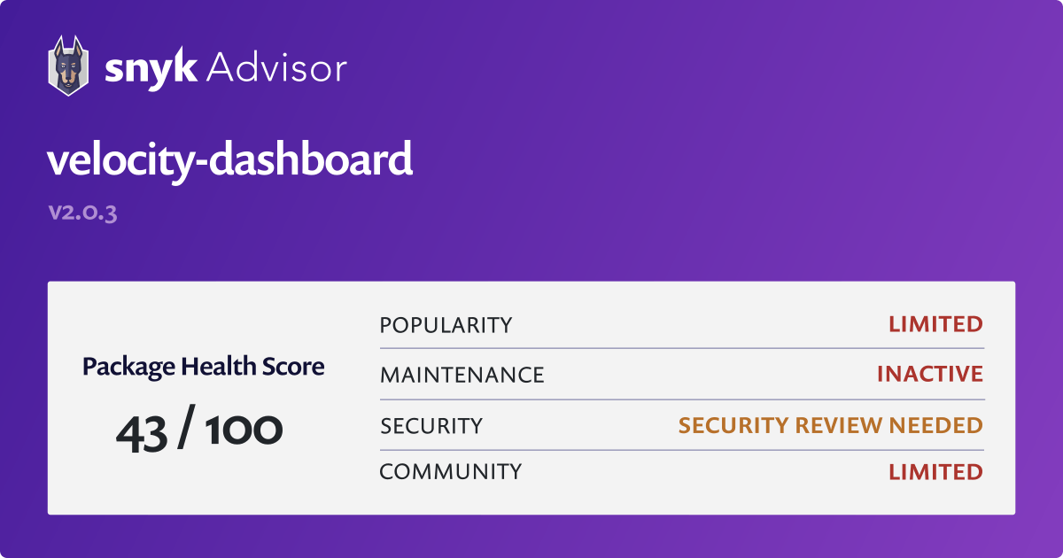 velocitydashboard npm Package Health Analysis Snyk