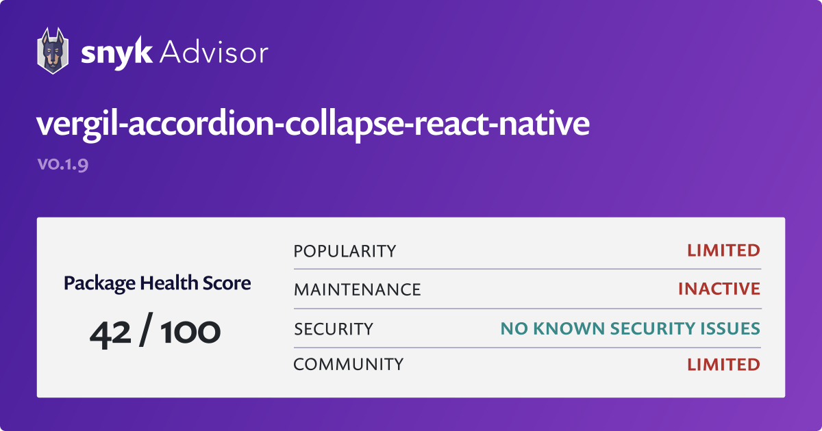 vergilaccordioncollapsereactnative npm package Snyk