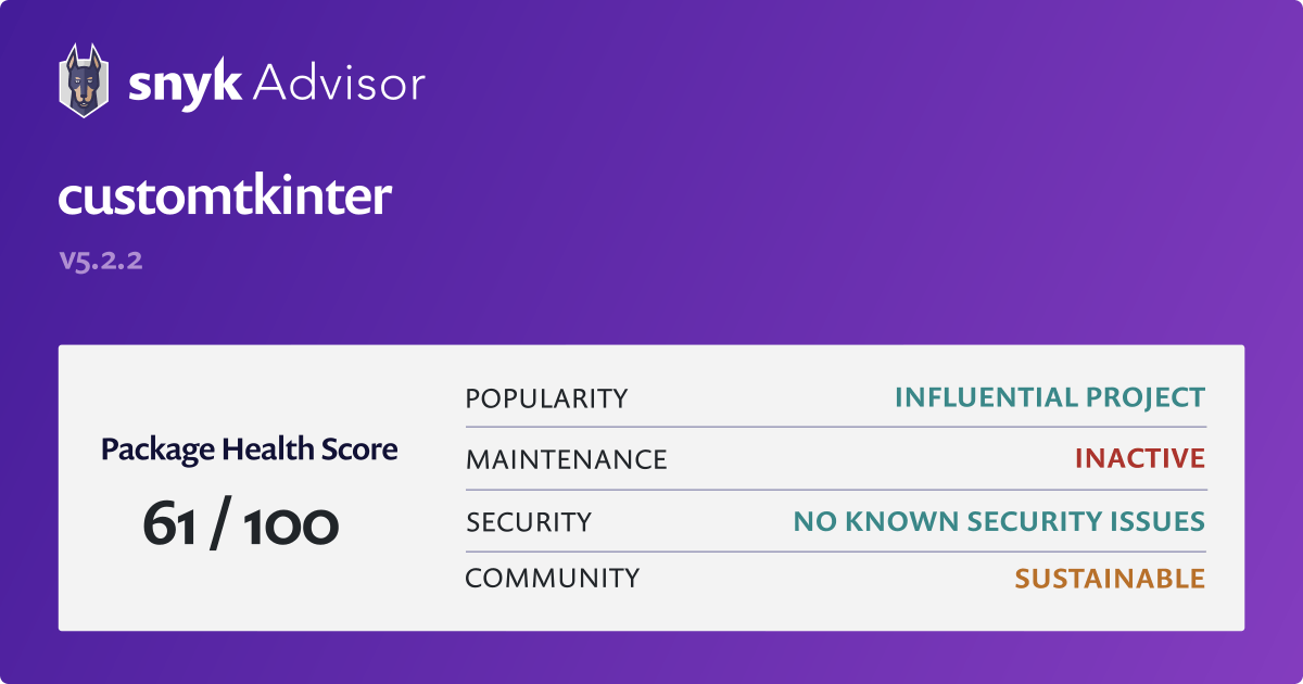 customtkinter - Python Package Health Analysis | Snyk