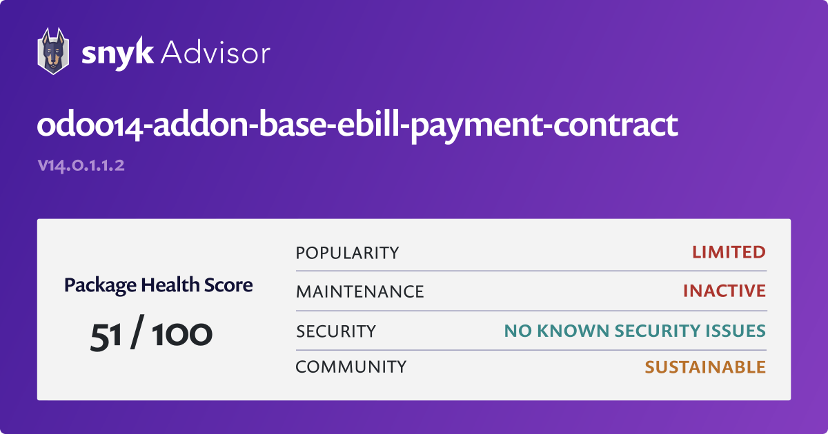 Odoo14 addon base ebill payment contract Python Package Snyk