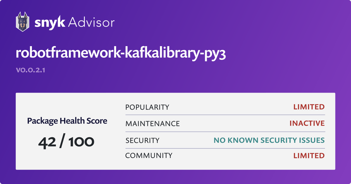 robotframeworkkafkalibrarypy3 Python package Snyk