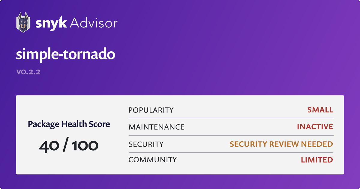 simpletornado Python Package Health Analysis Snyk