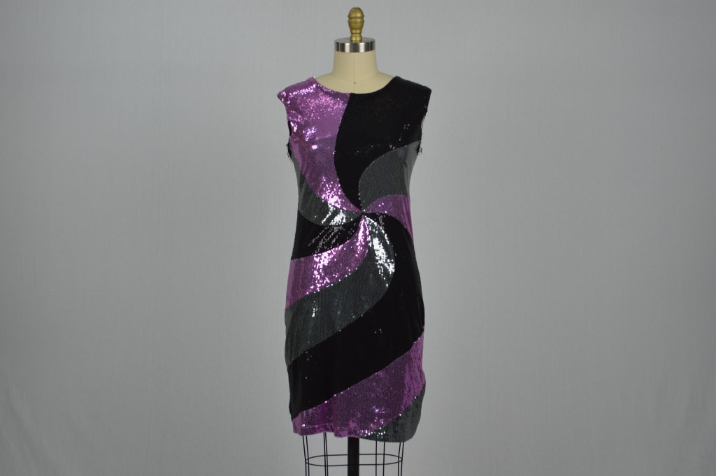 1960s Purple Sequin Swirl Go Go Dress