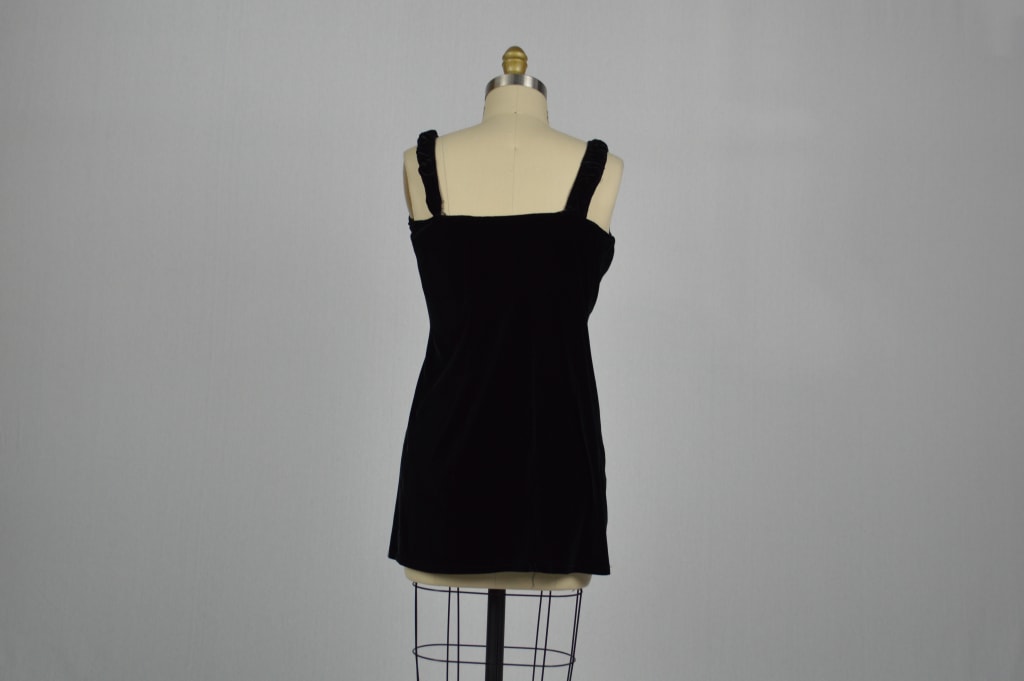 Black Velvet Dress with Ruched Shoulders