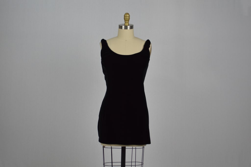 Black Velvet Dress with Ruched Shoulders