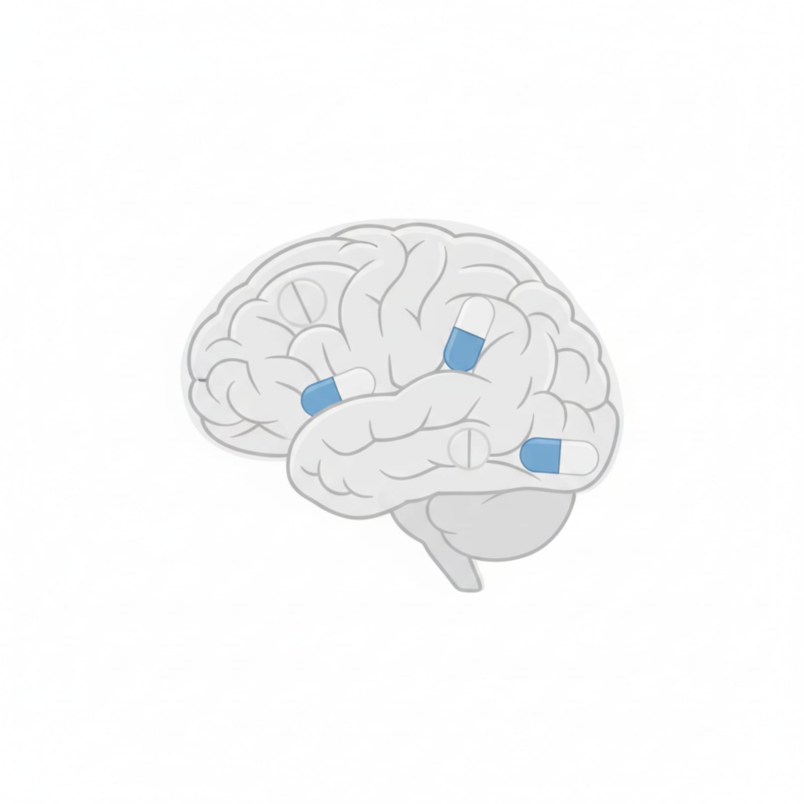 Pills nestled and held inside a stylized brain, illustrating how memory hooks make pharmacology stick