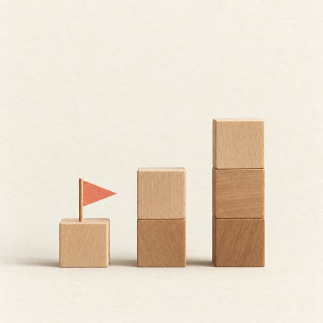 Block stacks, the shortest flagged.