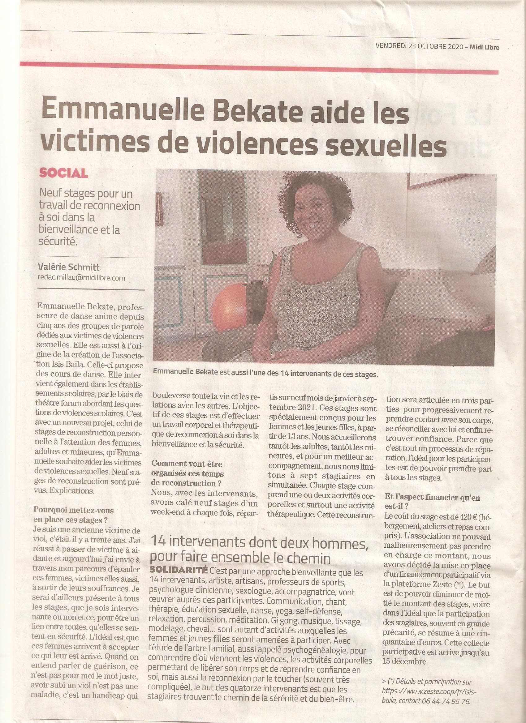 On parle des stages dans la presse; merci à Valérie Sccmitt du Midi Libre pour ce superbe article