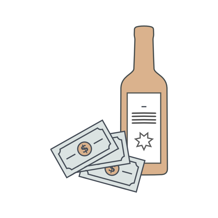 billets et bouteille