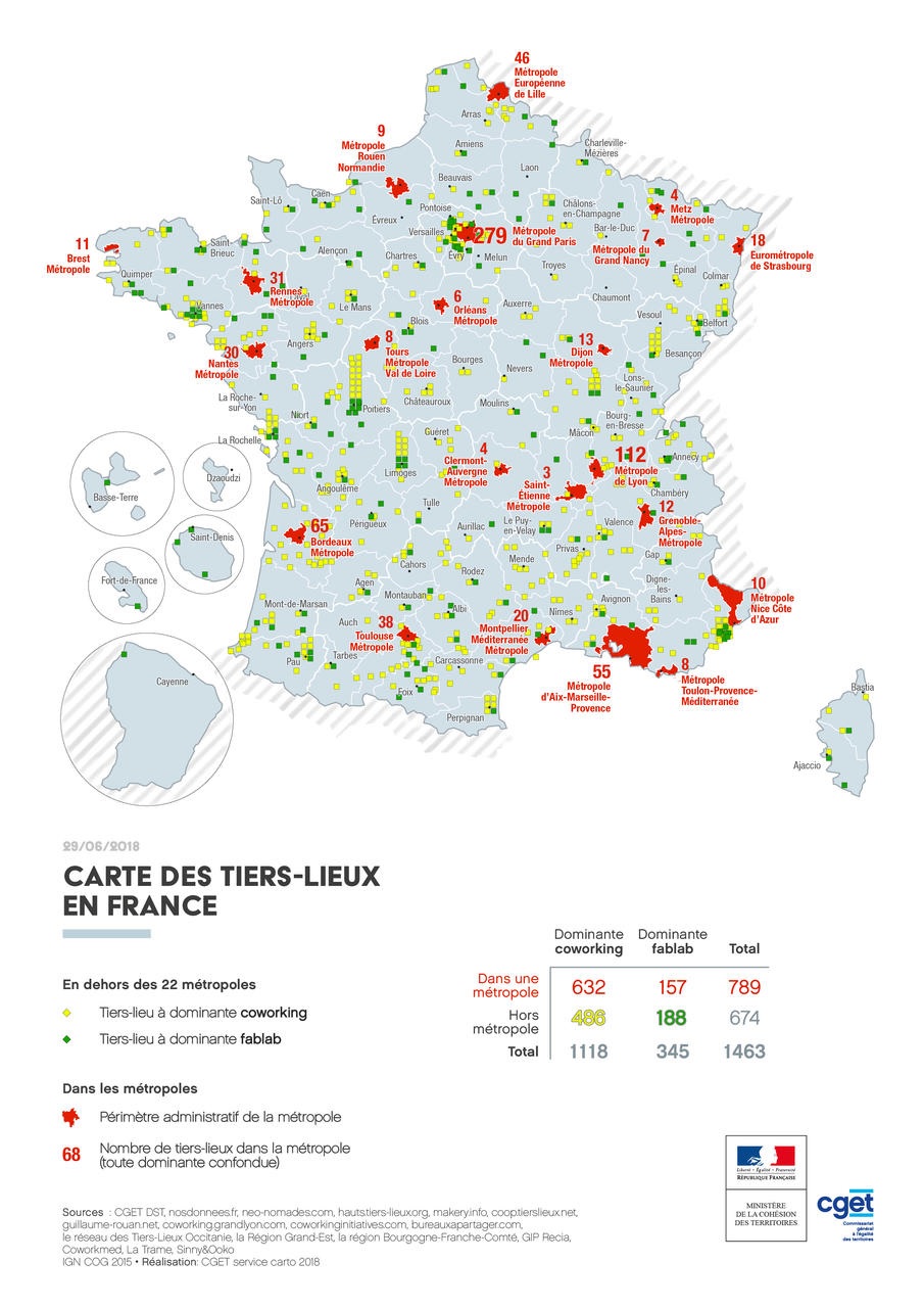 La carte des tiers-lieux de France