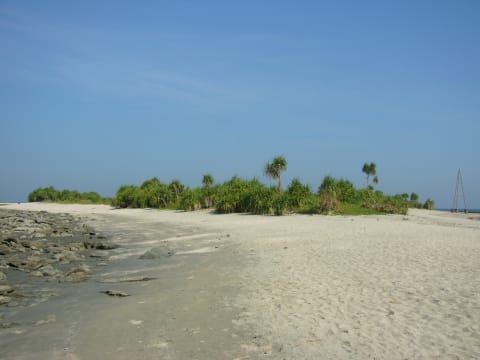 A quiet, tree-lined beach at Chera Dwip
