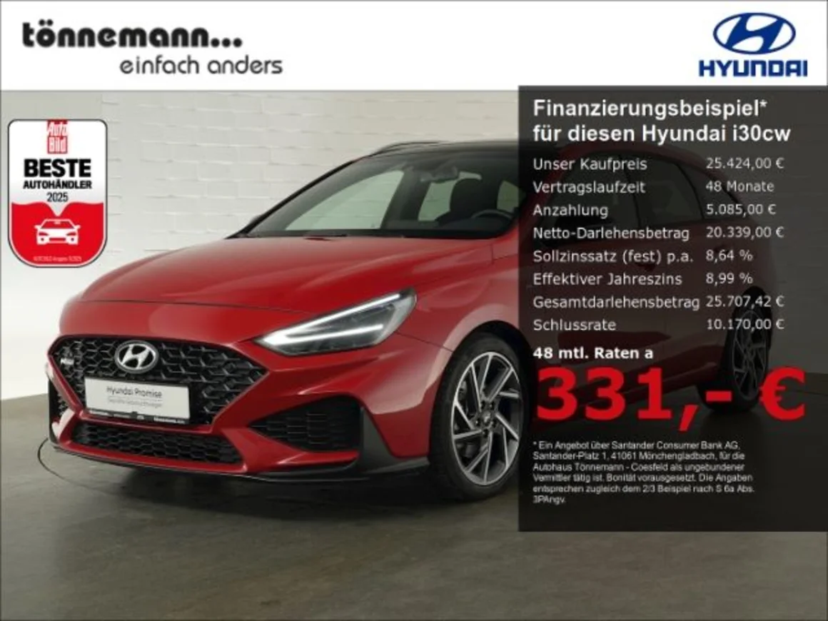 HYUNDAI i30 cw T-GDI N-LINE 48V DCT+PANORAMADACH+VOLL LED Vorschau Bild