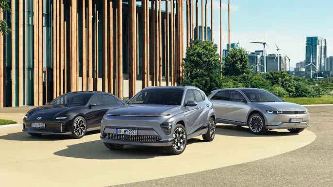 Die vollelektrischen Modelle Hyundai KONA, IONIQ 5 und IONIQ 6.