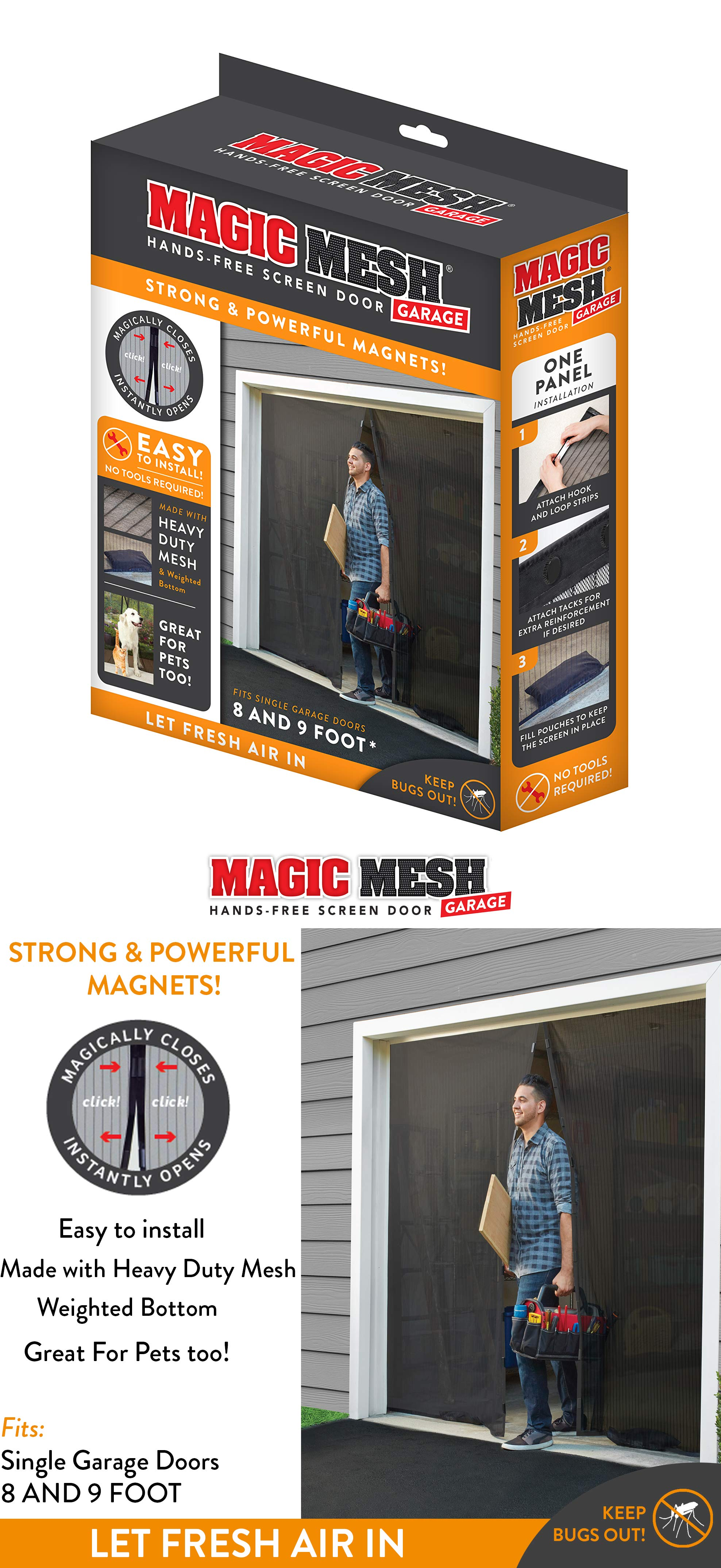 Magic Mesh Garage Hands Free Magnetic Screen Door Fits Single