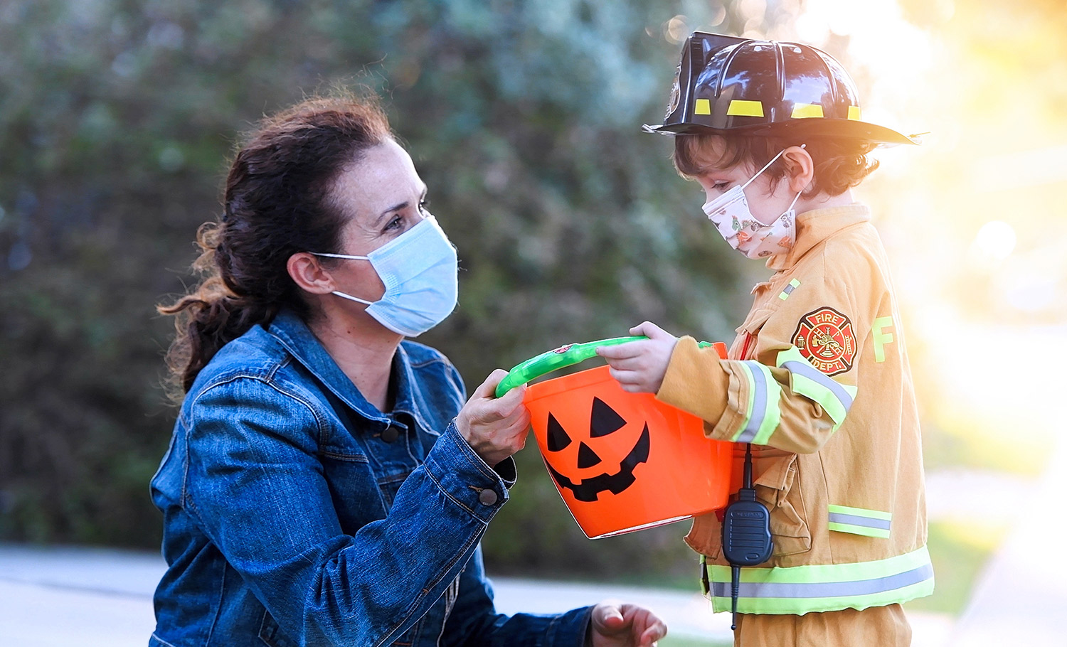 mom with child trick or treating