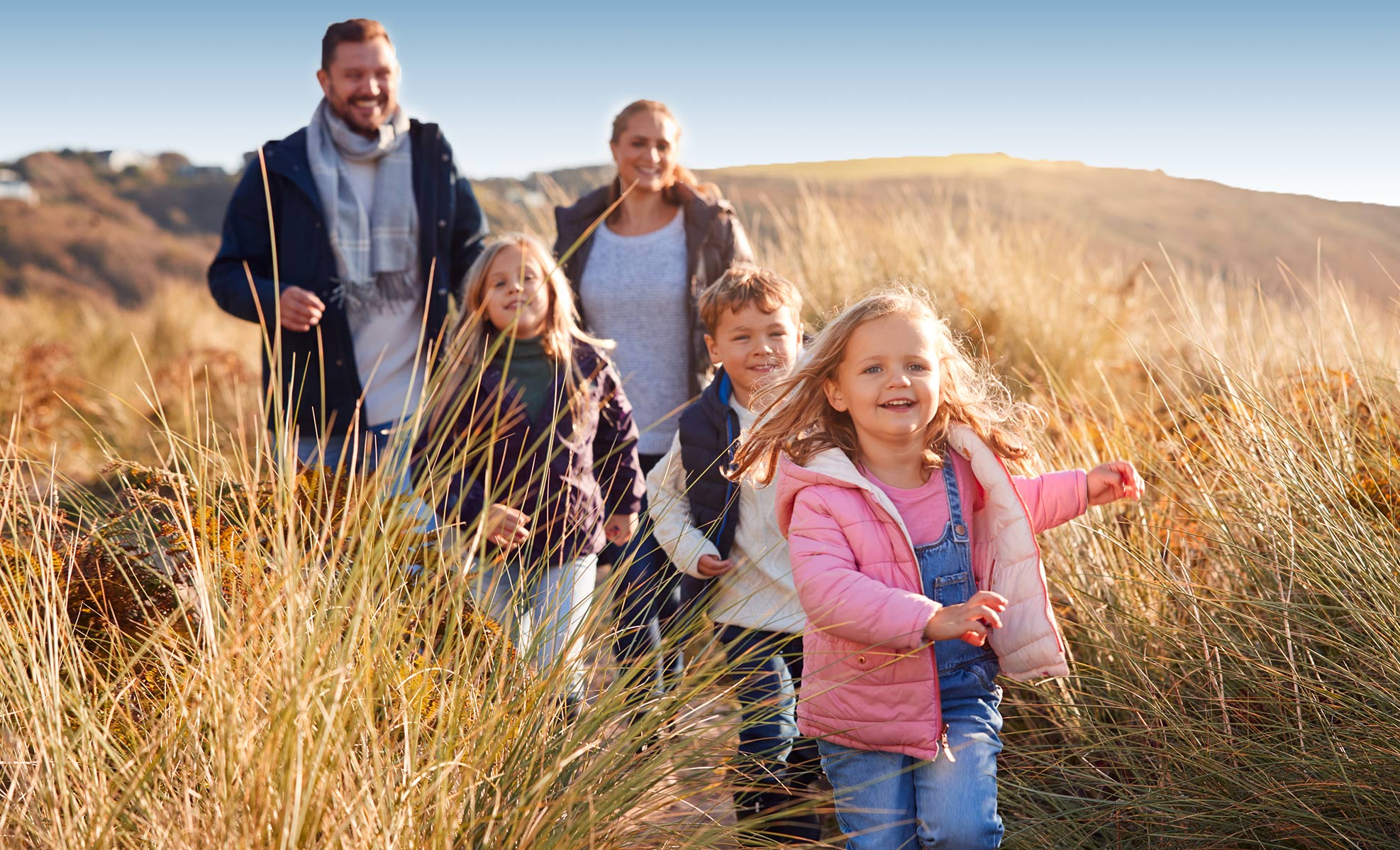 family walking outside