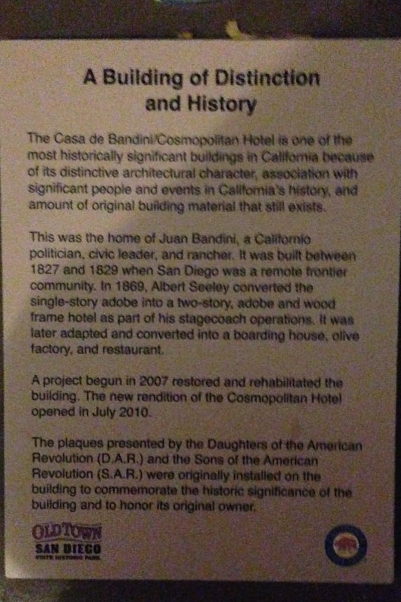 CHL #72  Casa de Bandini Private Plaque