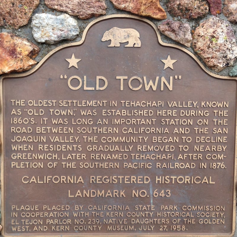 CHL #643 Tehachapi Old Town State Plaque