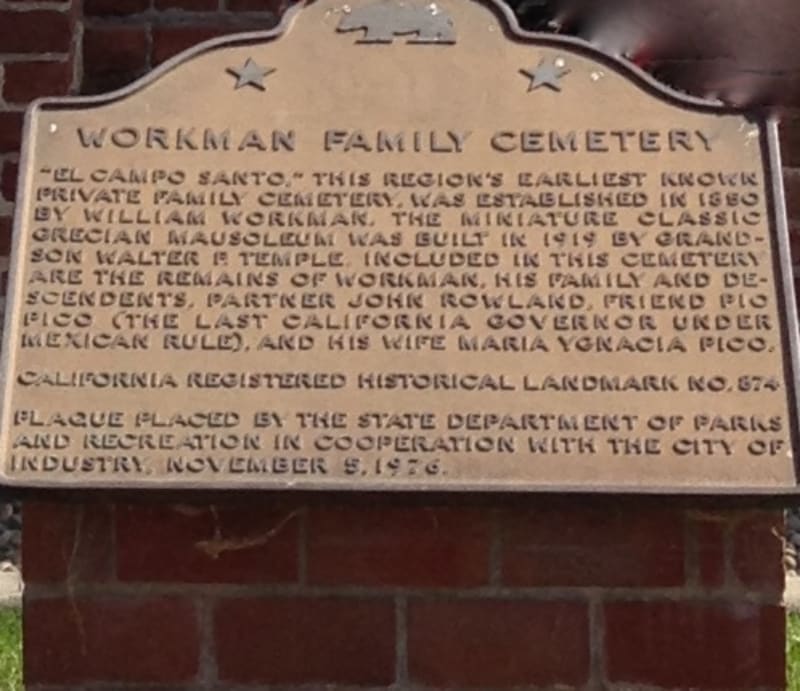 CHL #874.1 - Workman Cemetery State Plaque