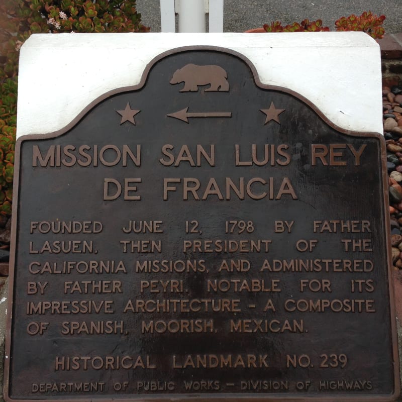 CHL 239 Mission San Luis Rey de Francia plaque