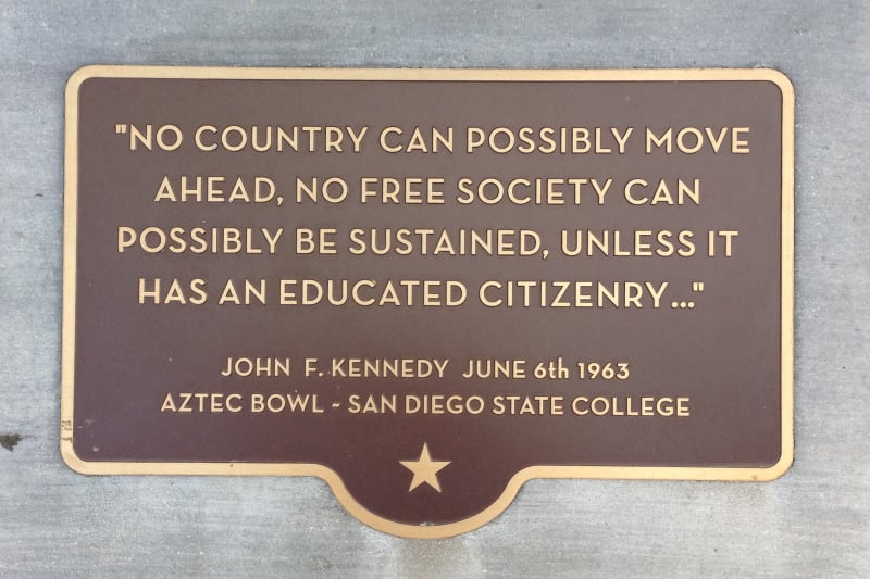 CHL 798 San Diego State University  plaque with John f. Kennedy quote