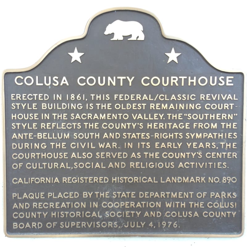 CHL No. 890  Colusa County Courthouse State Plaque