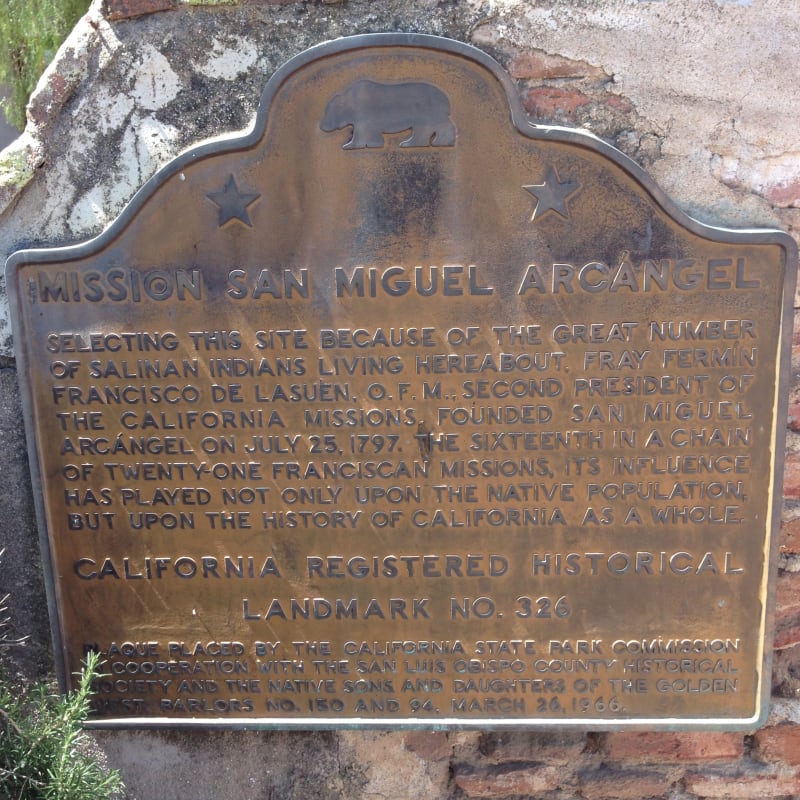 CHL No. 326 Mission San Miguel Arcángel State Plaque