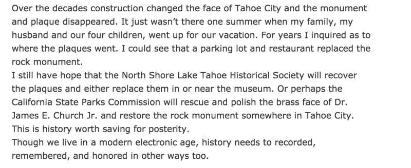 NO. 797 LAKE TAHOE OUTLET GATES, Article on Missing Plaque, see link above